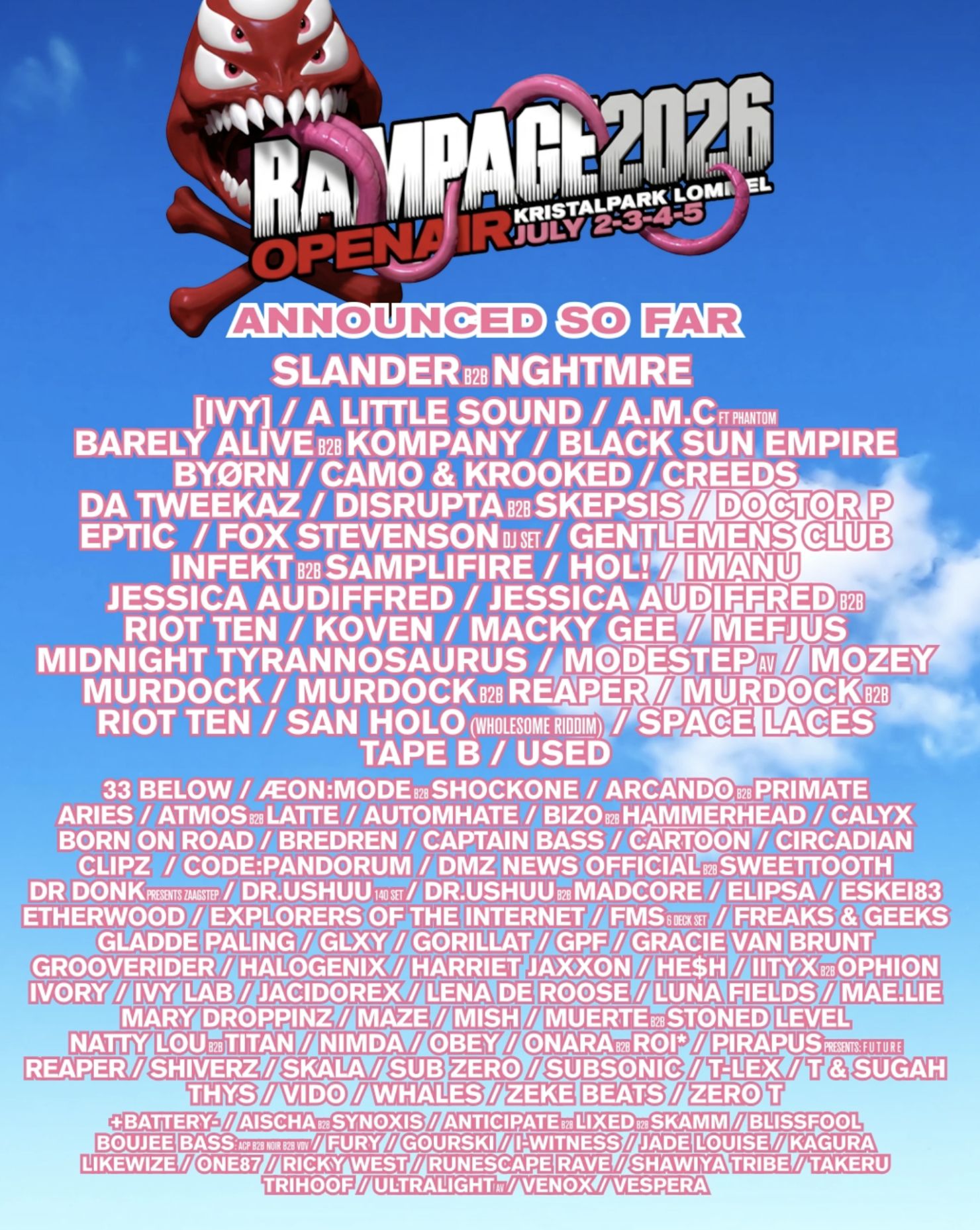 FULL LINEUP DROPS ON FRIDAY 6 MARCH AT 7PM CET